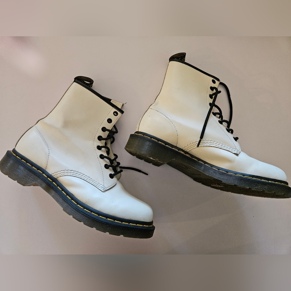 Dr. Martens White and Black Lace-Up Boots Womens 10